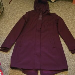 Bench Women's Hooded Long Trench Coat in Burgundy Plum